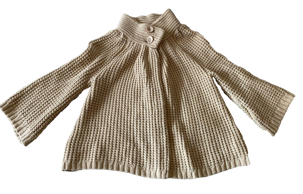 Spring + Mercer Womens Boho Cardigan Size Medium Beige Cottage Flare Sleeve